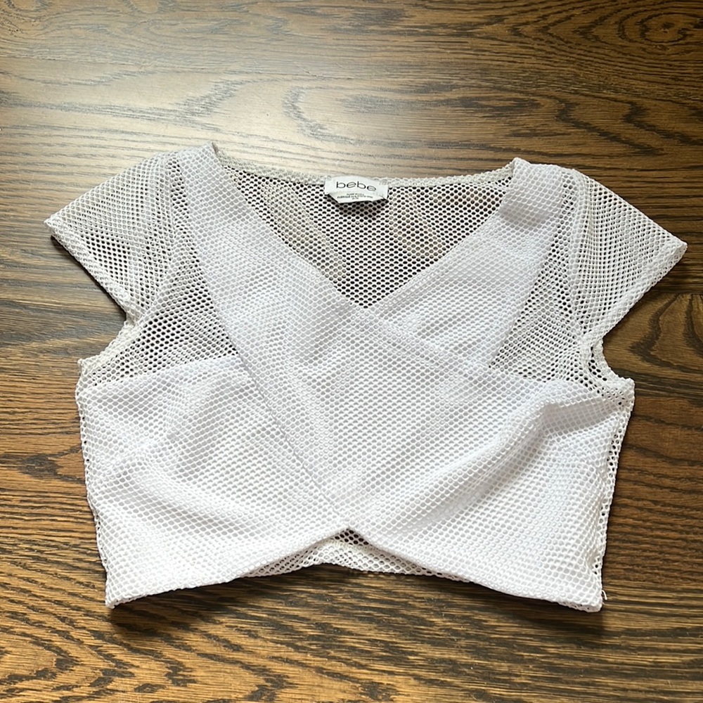 Bebe white mesh crop top